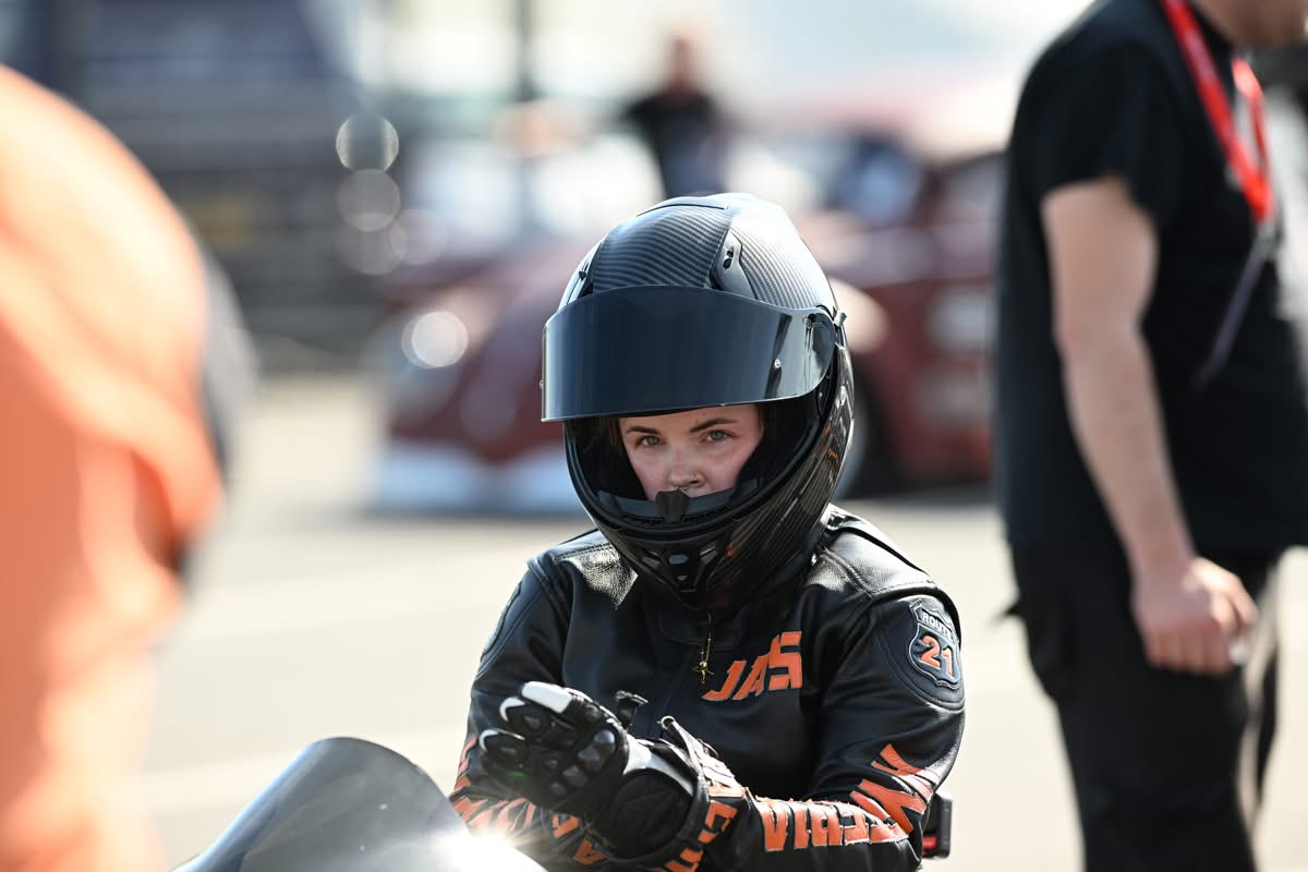Jas Cordelle competing in the Santa Pod Racers Club 'Comp Bike' classification